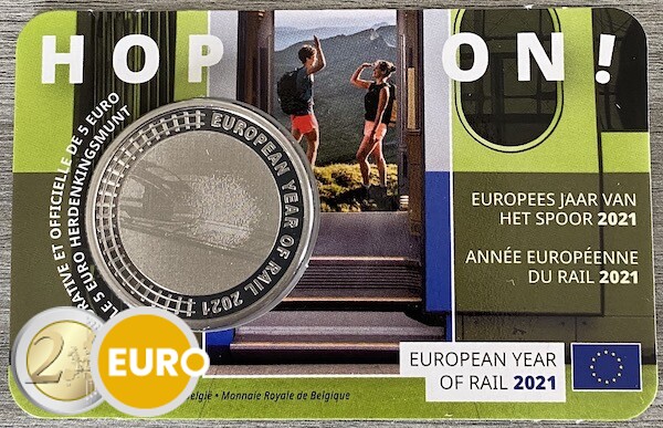 5 euro Belgium 2021 - European Year of Rail BU FDC Coincard