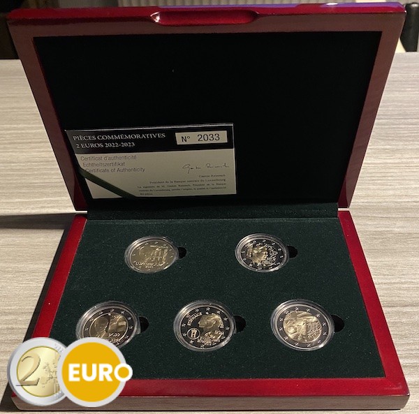 5 x 2 euro BE Proof Luxembourg 2022 and 2023 Kremnica Mintmark