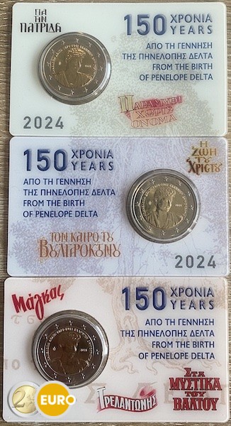 3 x 2 euro Greece 2024 - Penelope Delta BU FDC Coincard