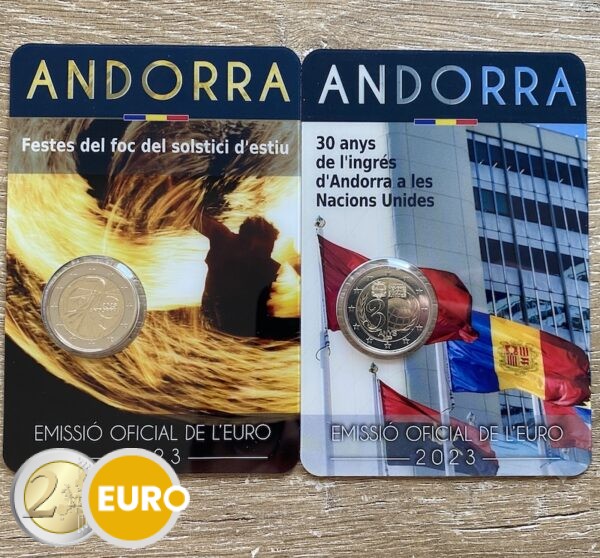 2 x 2 euro Andorra 2023 - Festivals summer solstice + UN Member BU FDC Coincard