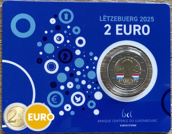 2 euro Luxembourg 2025 - 25 years accession to the throne Henri BU FDC Coincard KNM Mintmark coloured