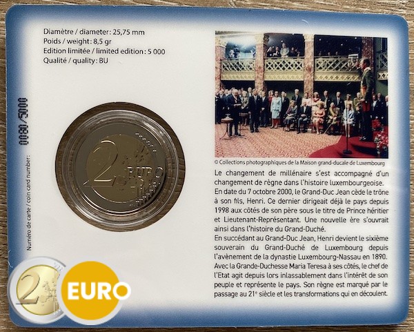 thumbnail image 2 of 2014 Luxembourg 2 Euro Commemorative Coin – Accession To The Throne Jean (UNC) 2 of 5