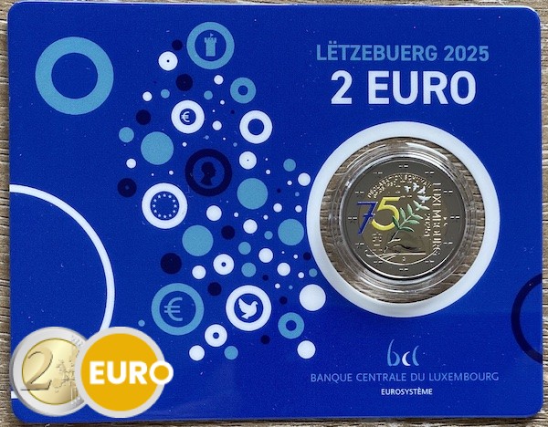 2 euro Luxembourg 2025 - 75 years Schuman Declaration BU FDC Coincard KNM Mintmark coloured