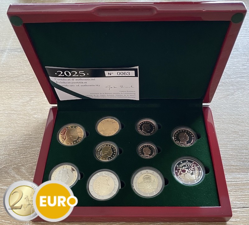 Euro set BE Proof Luxembourg 2025 + 2 x 2 euro Schuman accession to the throne Henri D Mintmark