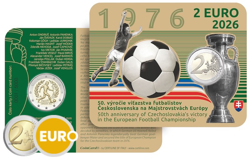 2 euro Slovakia 2026 - European Championship Football victory 1976 BU FDC Coincard