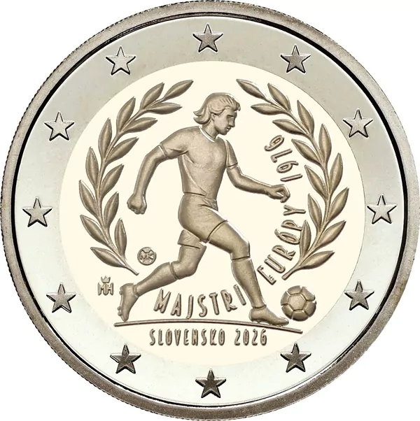 2 euro Slovakia 2026 - European Championship Football victory 1976 BU FDC Coincard