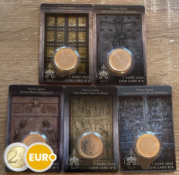 1 euro Vatican 2025 coincard nr 05 + 06 + 07 + 08 + 09 Sacred doors