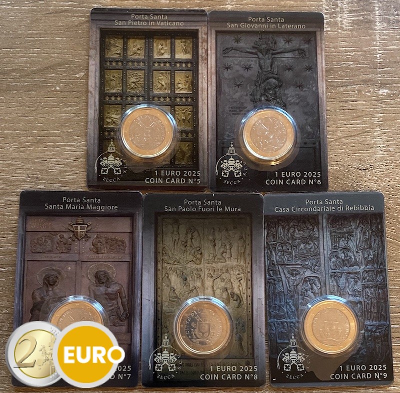 1 euro Vatican 2025 coincard nr 05 + 06 + 07 + 08 + 09 Sacred doors