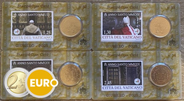 50 cent and stamp coincard Vatican 2025 - nr 52 + 53 + 54 + 55 Holy Year