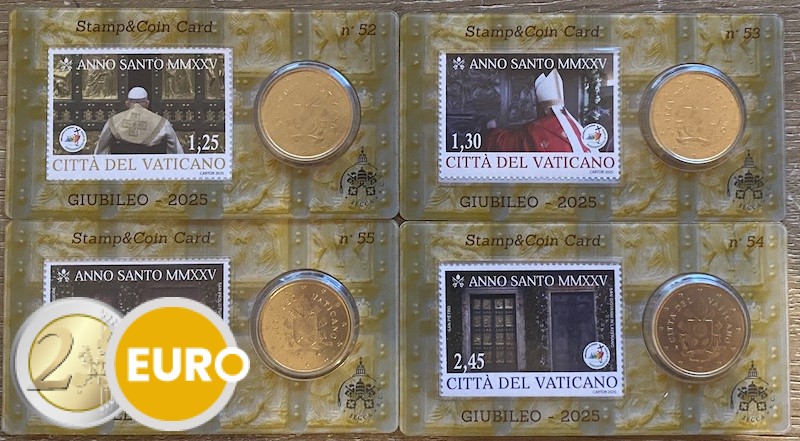 50 cent and stamp coincard Vatican 2025 - nr 52 + 53 + 54 + 55 Holy Year