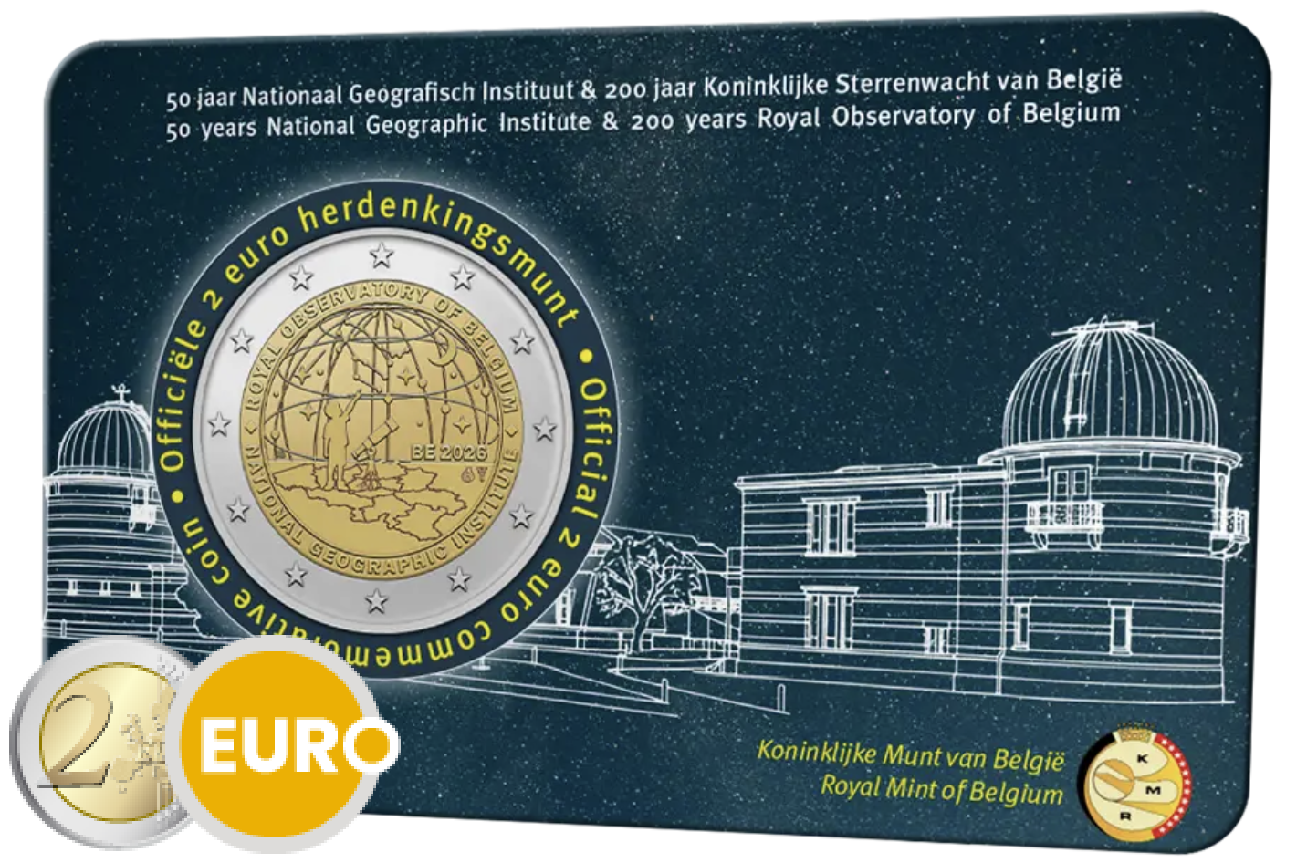 2 euro Belgium 2026 - National Geographic Institute and Royal Observatory BU FDC Coincard NL